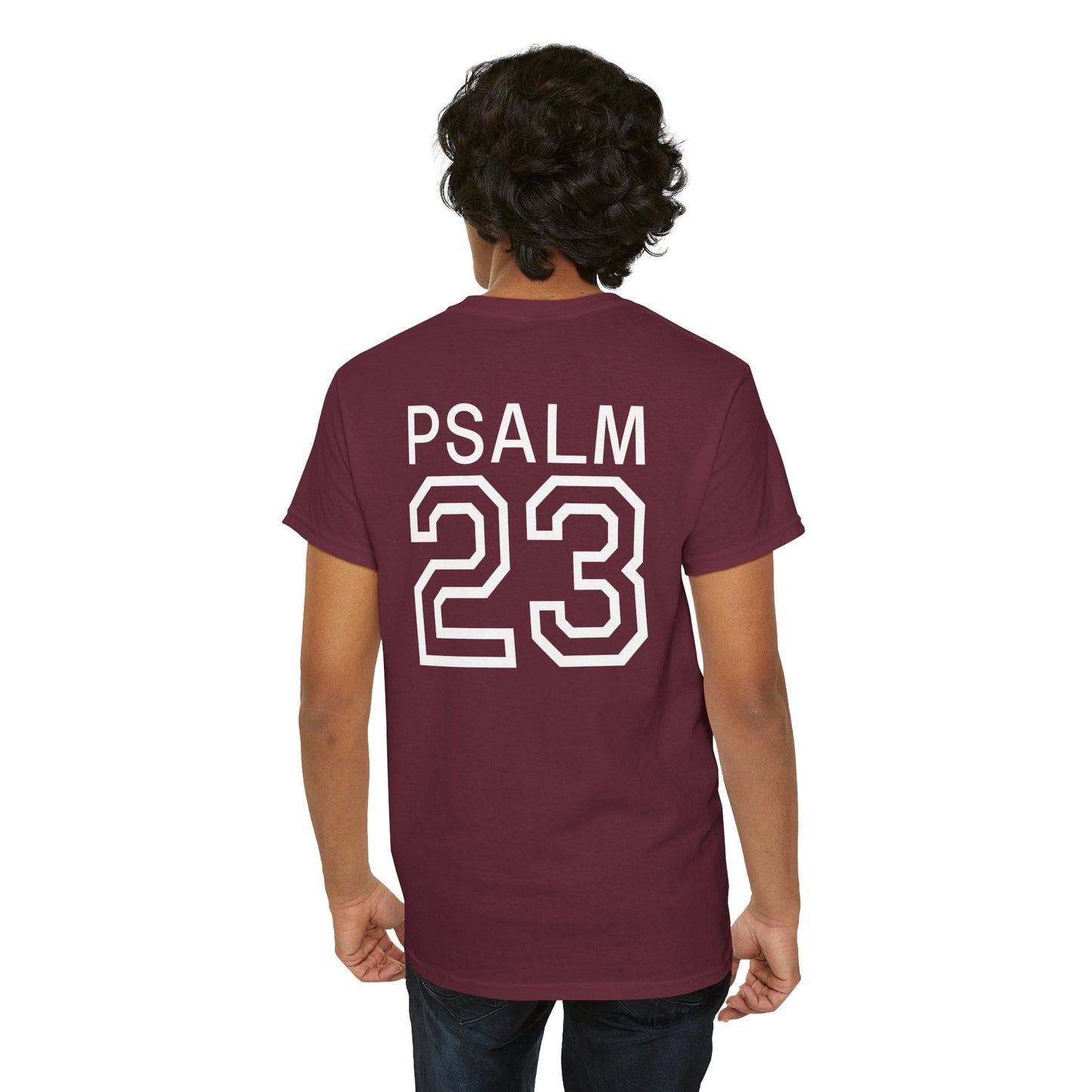 Psalm 23 Men’s T-Shirt – Inspired Sports-Style Shirt (White Numbering)