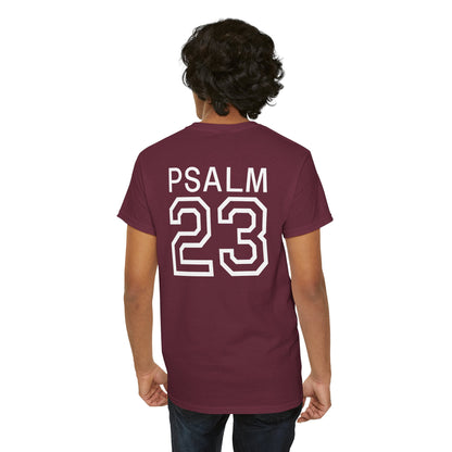Psalm 23 Men’s T-Shirt – Inspired Sports-Style Shirt (White Numbering)