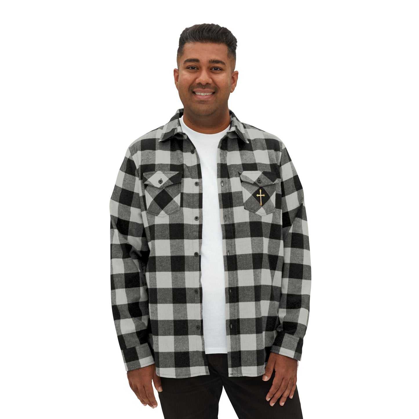 Faithful Threads – Men’s Classic Flannel Shirt with Gold Cross