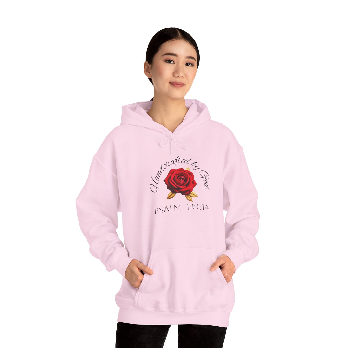 Handcrafted by God Rose Women's Hoodie – Christian Apparel (Dark Lettering)