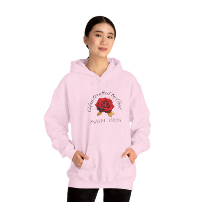 Handcrafted by God Rose Women's Hoodie – Christian Apparel (Dark Lettering)