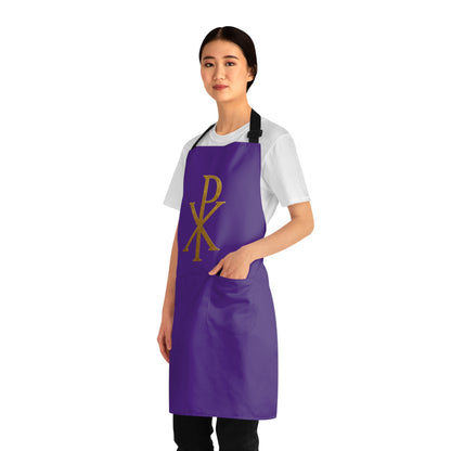 Gold Chi Rho Christian Kitchen Apron in Purple – Faith & Light in Every Meal
