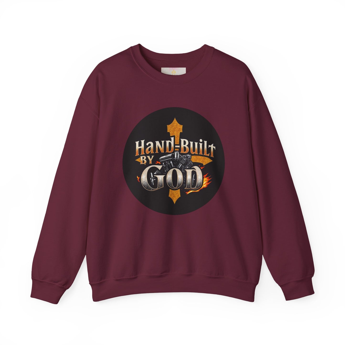 Hand Built by God Men’s Christian Sweatshirt – Cross & Engine Design