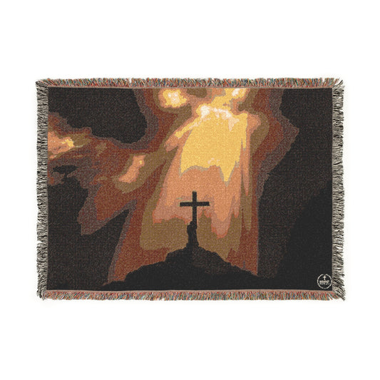 Faithful Devotion Woven Blanket – Cross on a Hill with Kneeling Figure