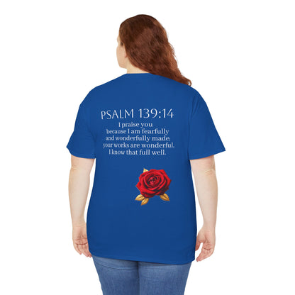 Handcrafted by God (Rose) - Woman's Christian T-Shirt (White Lettering)