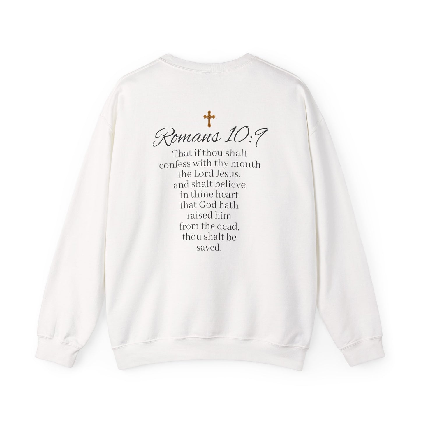 Women’s Believe Christian Sweatshirt – Praying Hands & Romans 10:9