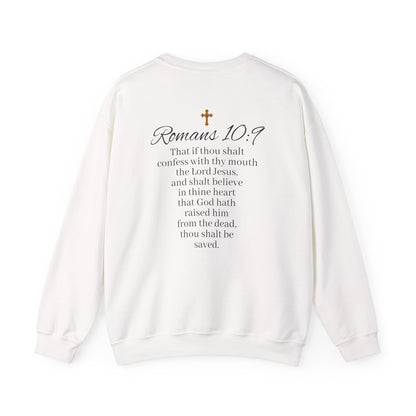 Women’s Believe Christian Sweatshirt – Praying Hands & Romans 10:9