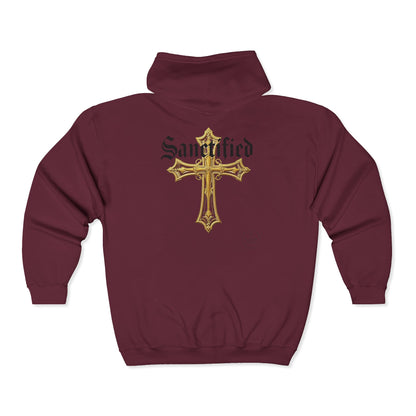 Sanctified Men's Gothic Cross Zip-Up Hoodie – Faith in Comfort