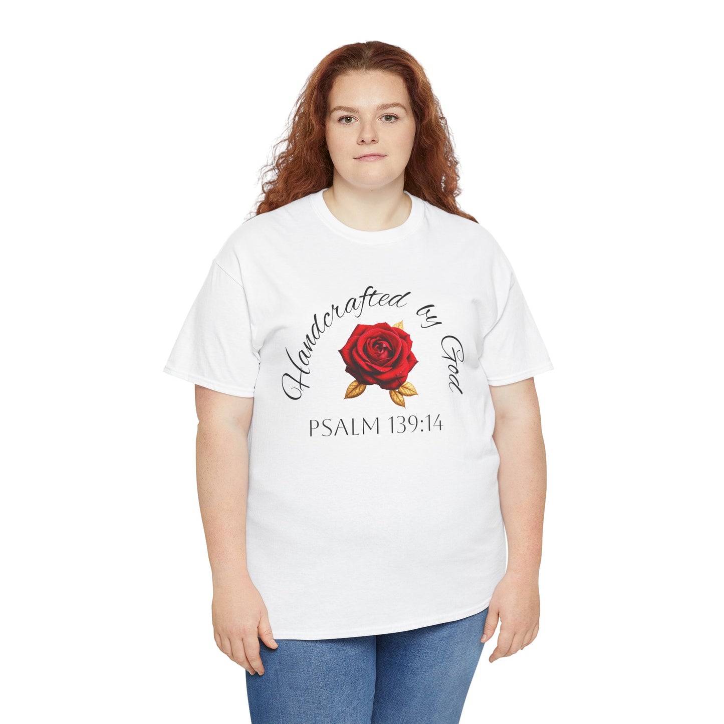 Handcrafted by God (Rose) - Woman's Christian T-Shirt (Dark Lettering)