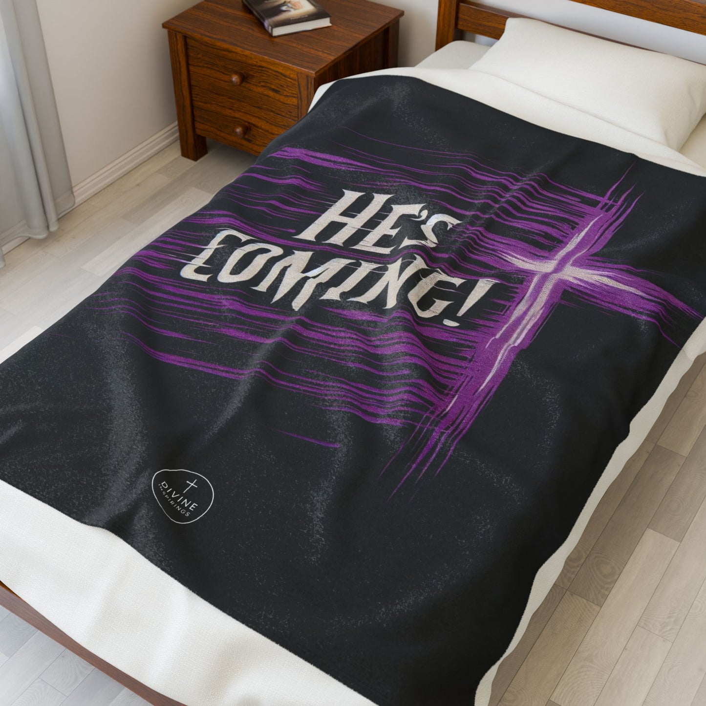 “He's Coming” Velveteen Plush Blanket – Bold Christian Statement Design