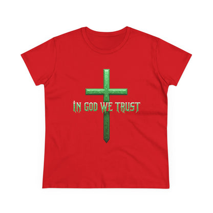 Faith Anchored – “In God We Trust” Women’s Christian Tee with Cross