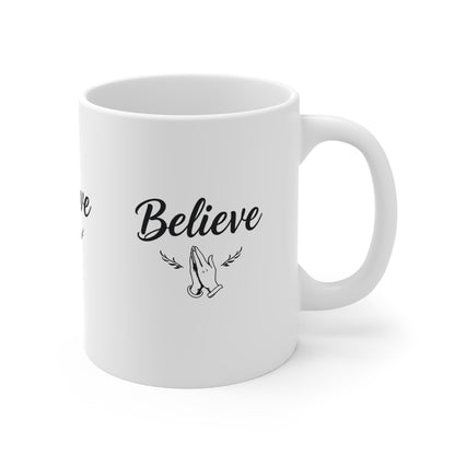 “Believe” Ceramic Mug – Prayer Hands Design