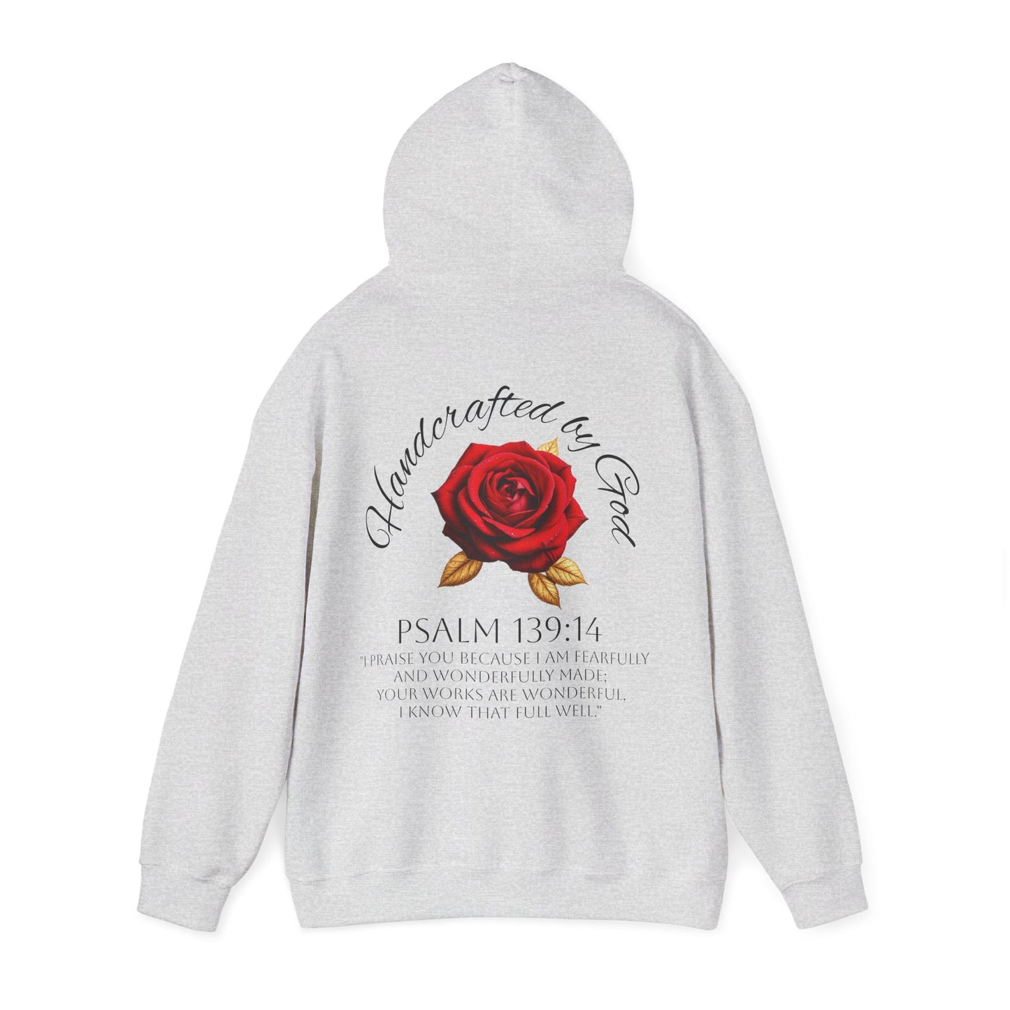 Handcrafted by God Rose Hoodie – Dark Lettering, Psalm 139:14