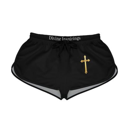 Golden Grace Women's Shorts in Black with Gold Cross Design