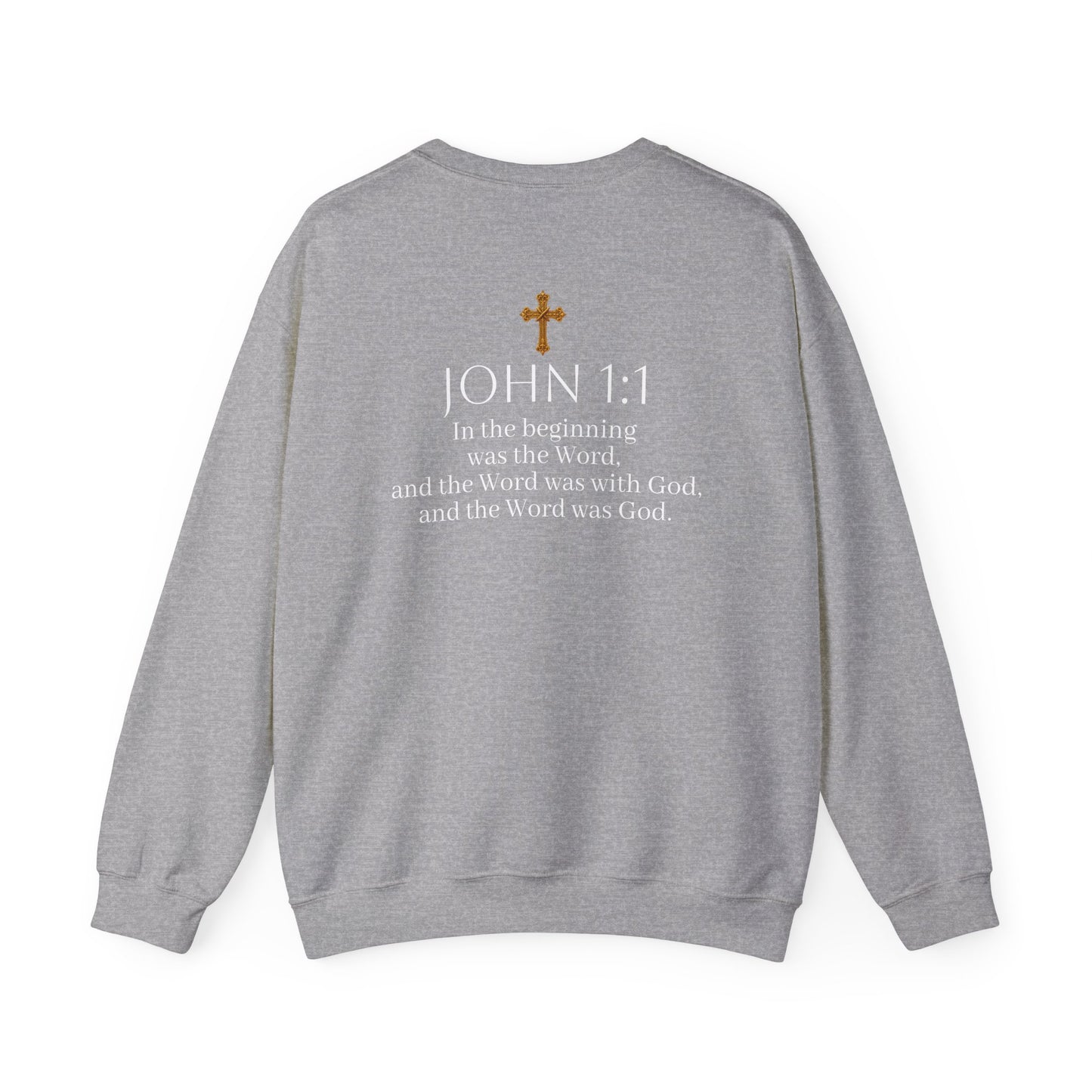 “The Word Eternal” – Men’s Christian Sweatshirt with White Lettering (John 1:1)