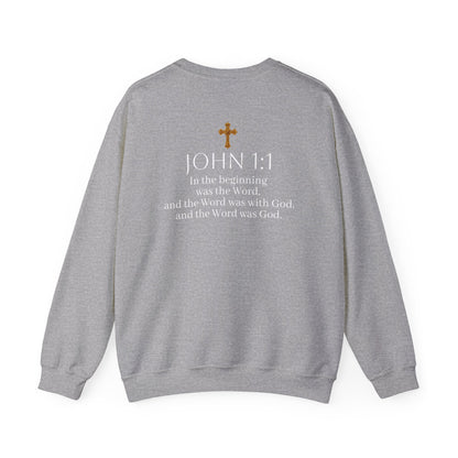 “The Word Eternal” – Men’s Christian Sweatshirt with White Lettering (John 1:1)