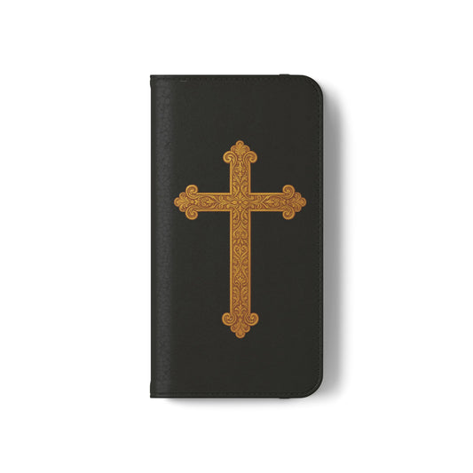 Black with Gold Cross & 1 Corinthians 1:18 - iPhone Flip/Wallet Phone Case
