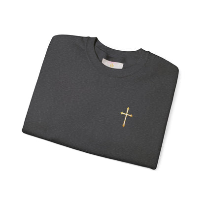 Men’s Elegance w/ Gold Cross Sweatshirt – Subtle Christian Faith Apparel