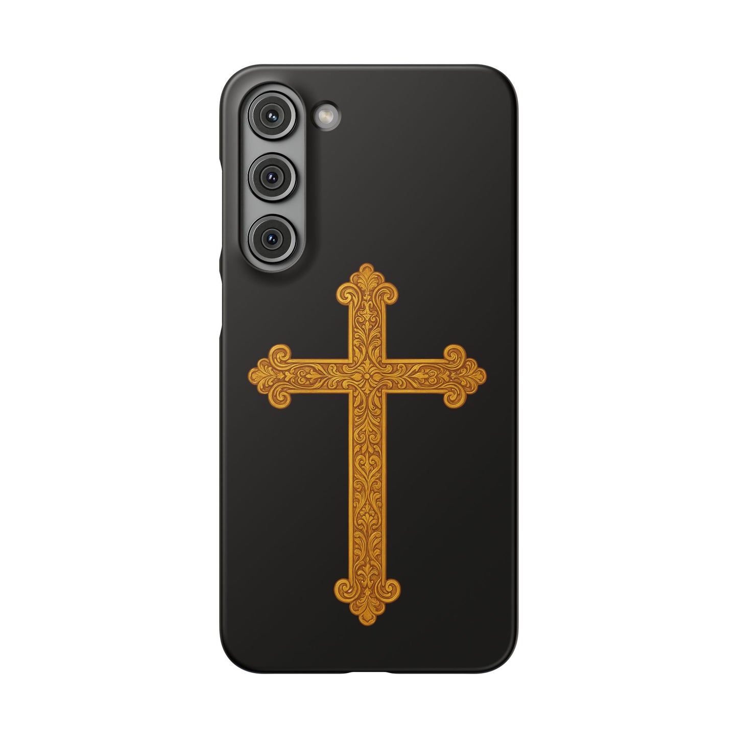 Black Samsung Snap Case – Gold Cross Design