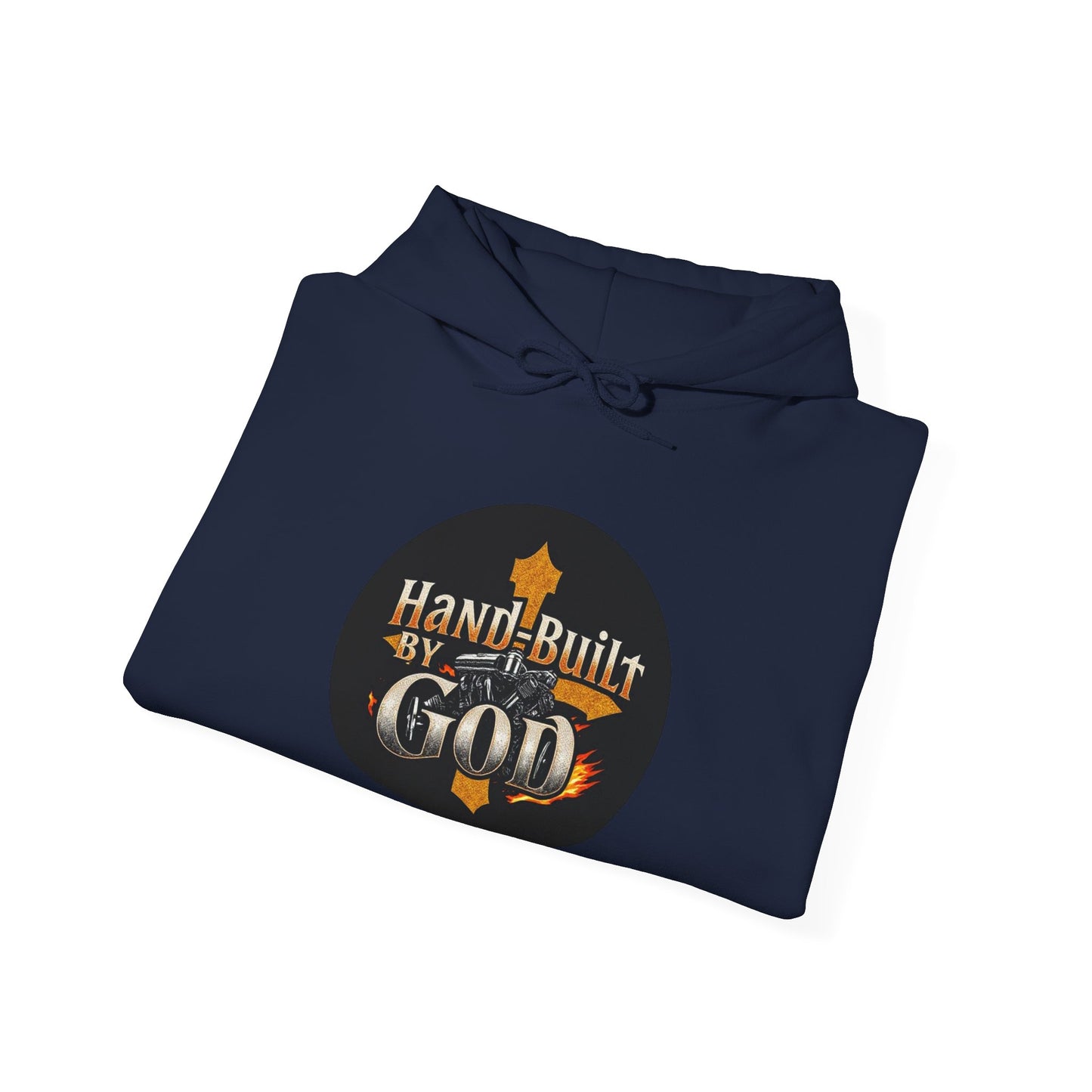 Hand Built by God Men’s Christian Hoodie – Cross & Engine Design