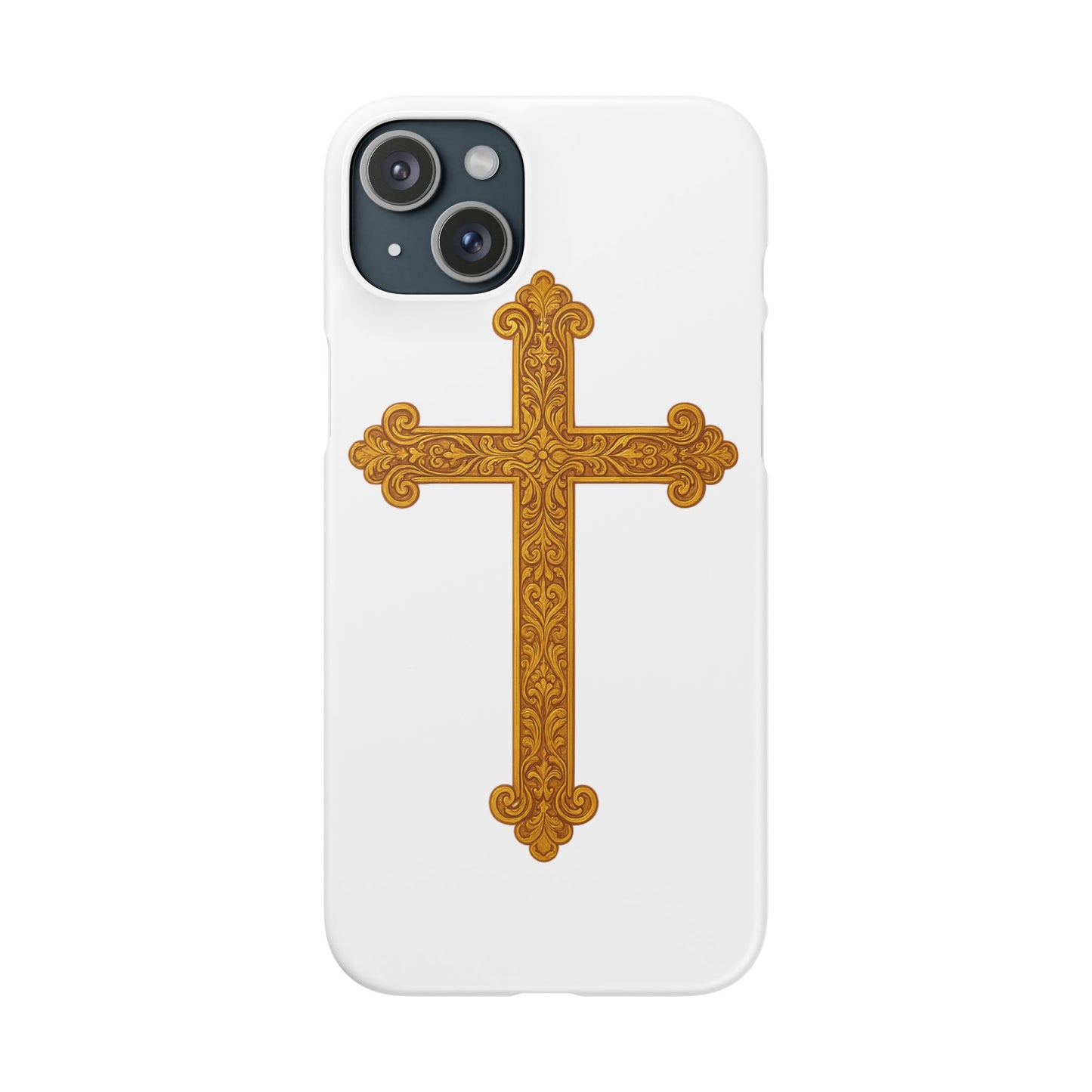 White iPhone Snap Case – Gold Cross Design