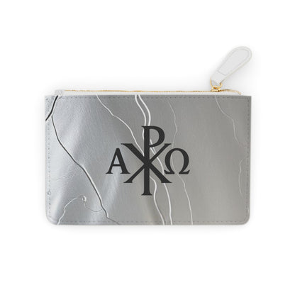 “Eternal Authority” | Women’s Mini Clutch – Black Chi Rho on Molten Silver
