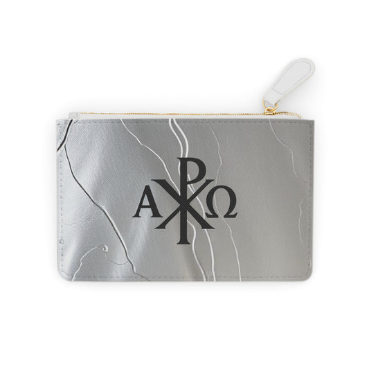 “Eternal Authority” | Women’s Mini Clutch – Black Chi Rho on Molten Silver
