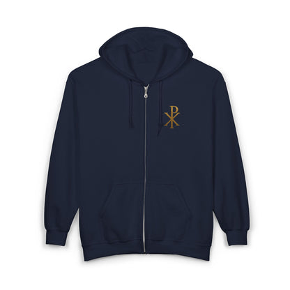 Men’s Chi Rho Zip-Up Hoodie – Comfortable Faith-Inspired Style