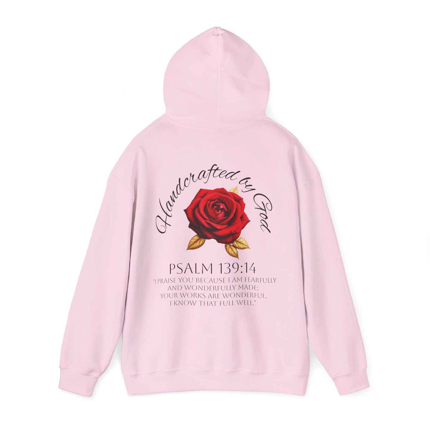 Handcrafted by God Rose Women's Hoodie – Christian Apparel (Dark Lettering)