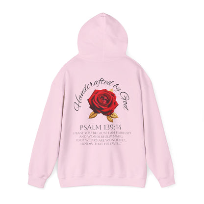 Handcrafted by God Rose Women's Hoodie – Christian Apparel (Dark Lettering)