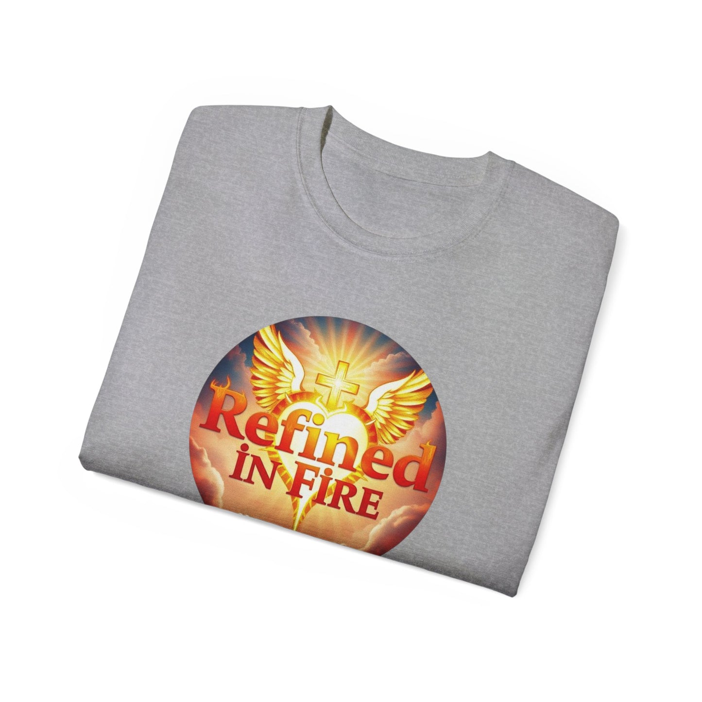 Men’s “Refined in Fire” Christian T-Shirt – Bold Flame Design Faith Tee