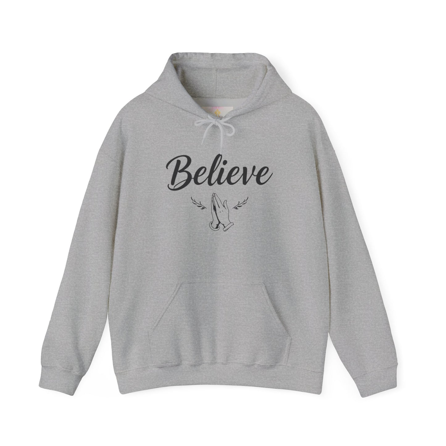 Women’s Believe Christian Hoodie – Praying Hands & Romans 10:9