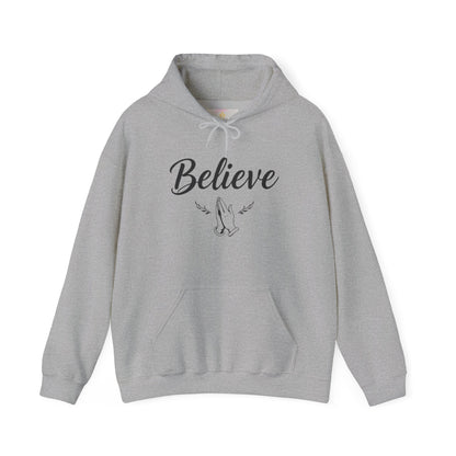 Women’s Believe Christian Hoodie – Praying Hands & Romans 10:9