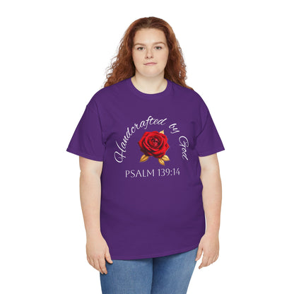 Handcrafted by God (Rose) - Woman's Christian T-Shirt (White Lettering)