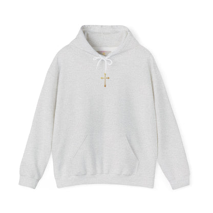 Women’s Gold Cross Hoodie – Christian Faith Hoodie with Front & Back Design