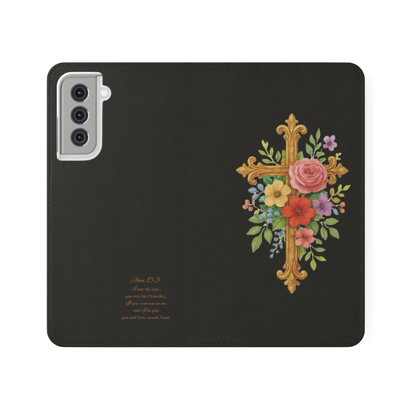Floral Cross Wallet (black) Case for Samsung– Faith in Bloom