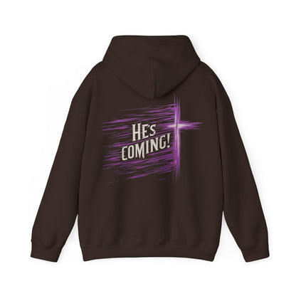 He’s Coming Soon – Men’s Christian Hoodie with Back Cross Design