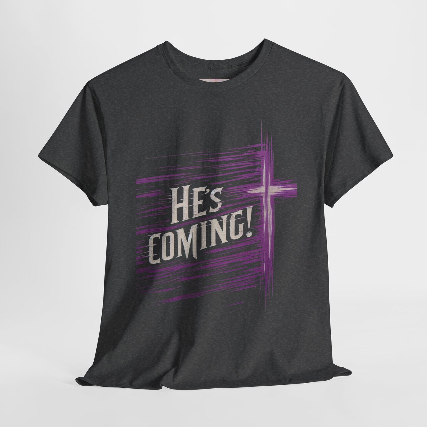 He’s Coming – Bold Christian Men’s Tee with Cross Symbol