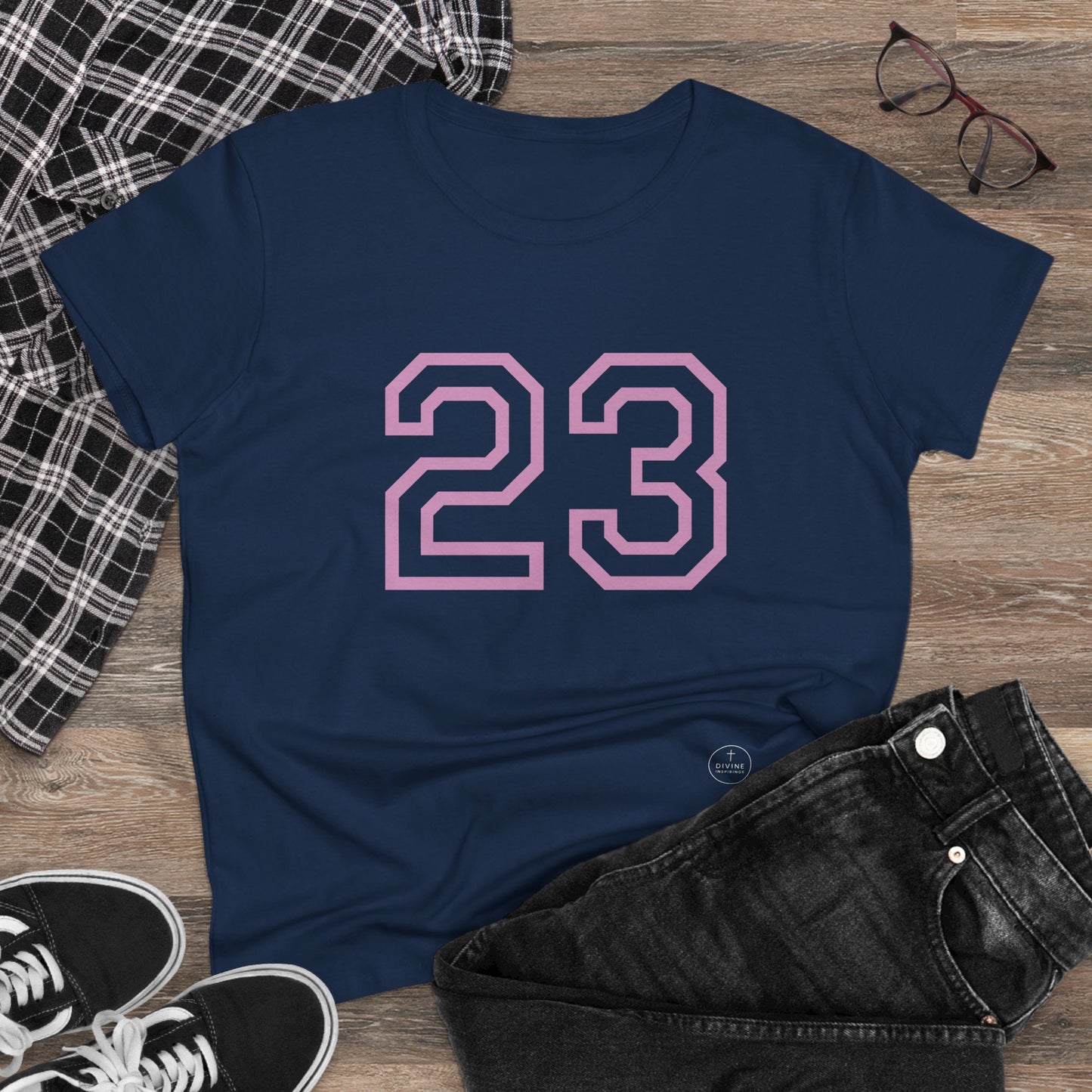 Psalm 23 Women’s Tee – Inspired Sports-Style Shirt (Pink Numbering)