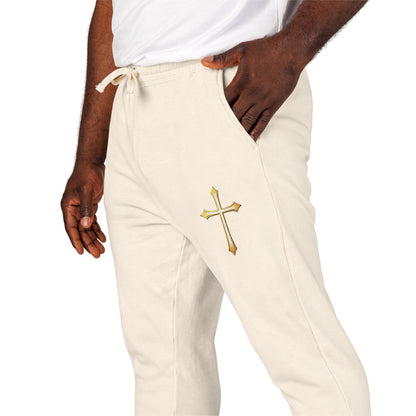 Men’s Modern Gold Cross Fleece Jogger Pants – Comfortable Faith-Inspired Style