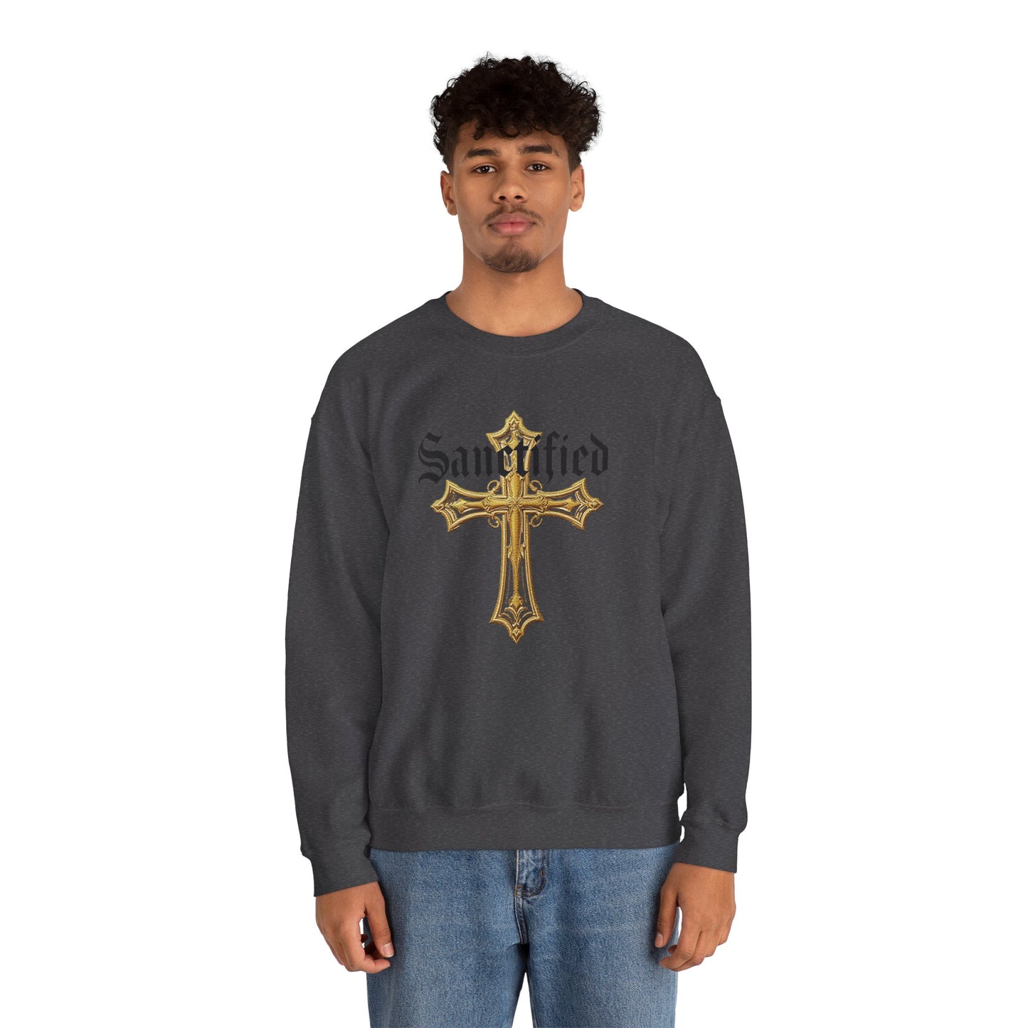Sanctified Men's Gothic Cross Sweatshirt – Bold Christian Comfort
