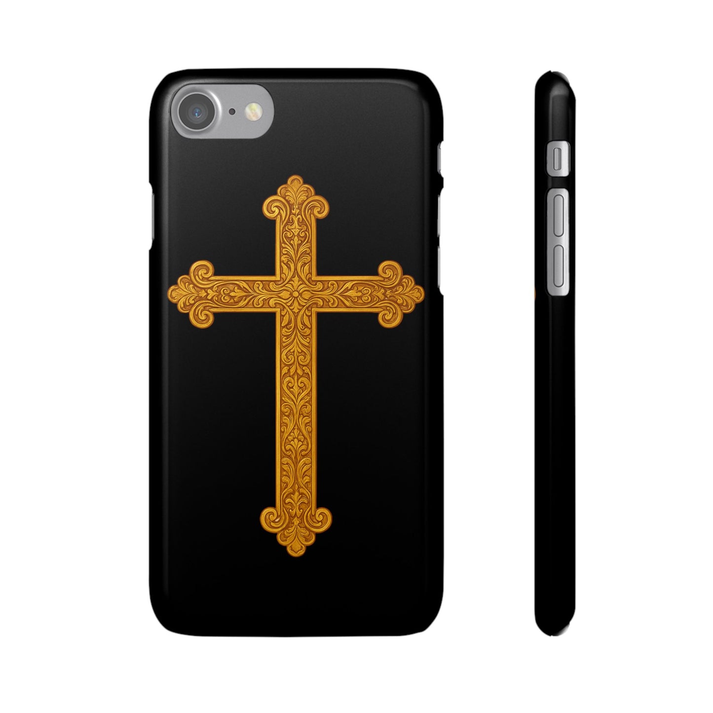 Black iPhone Snap Case – Gold Cross Design