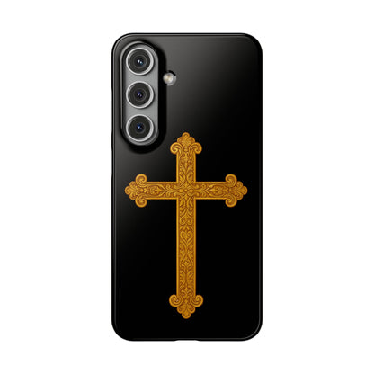 Black Samsung Snap Case – Gold Cross Design