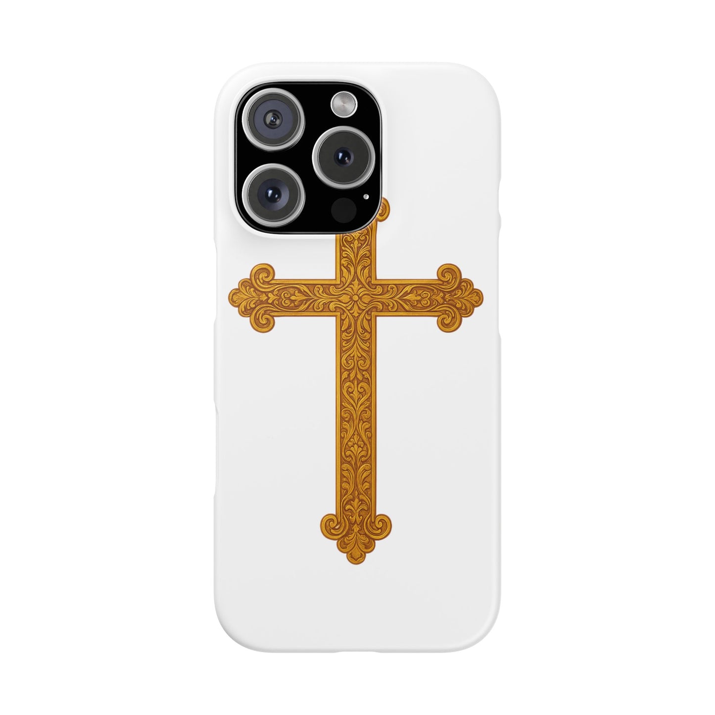 White iPhone Snap Case – Gold Cross Design