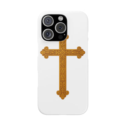 White iPhone Snap Case – Gold Cross Design