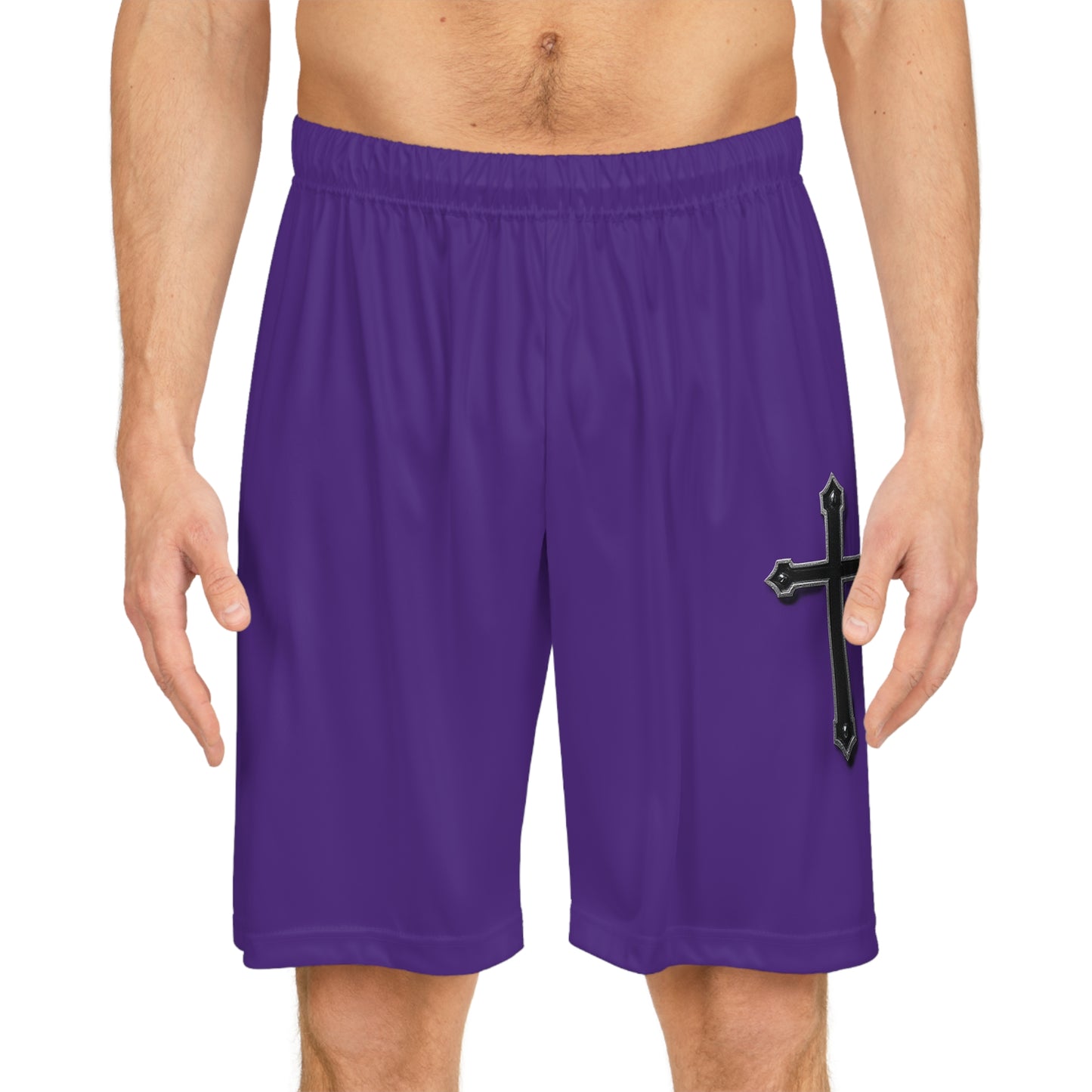 Men’s Black Cross Basketball Shorts in Purple – Faith-Inspired Performance & Comfort