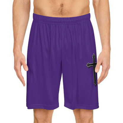 Men’s Black Cross Basketball Shorts in Purple – Faith-Inspired Performance & Comfort