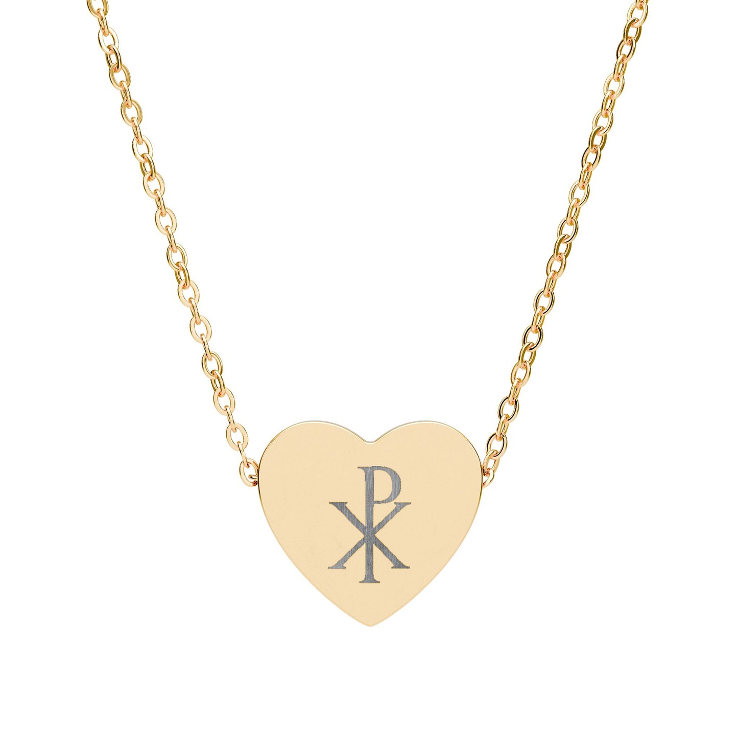 Chi Rho Engraved Heart Necklace – Symbol of Faith & Love