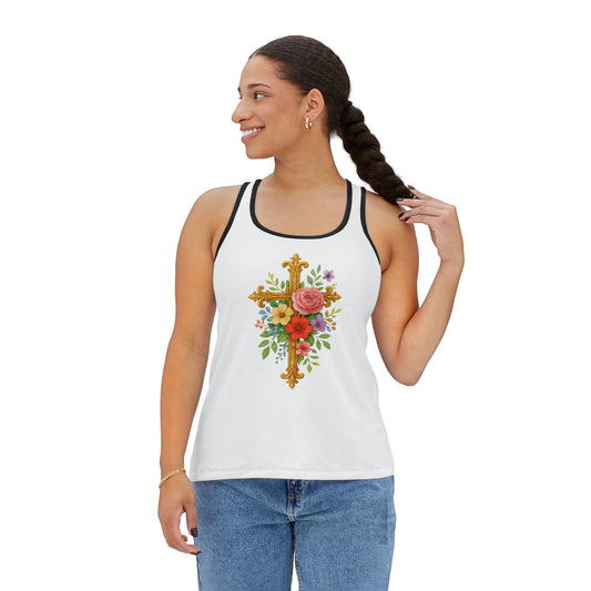 Floral Cross Women’s Christian Tank Top – Beauty in the Power of the Cross