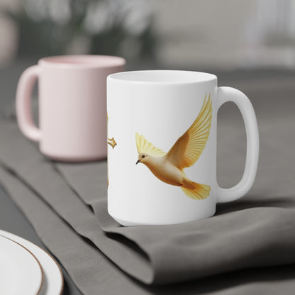 Gold Cross & Dove Mug – Peace and Faith in Every Sip